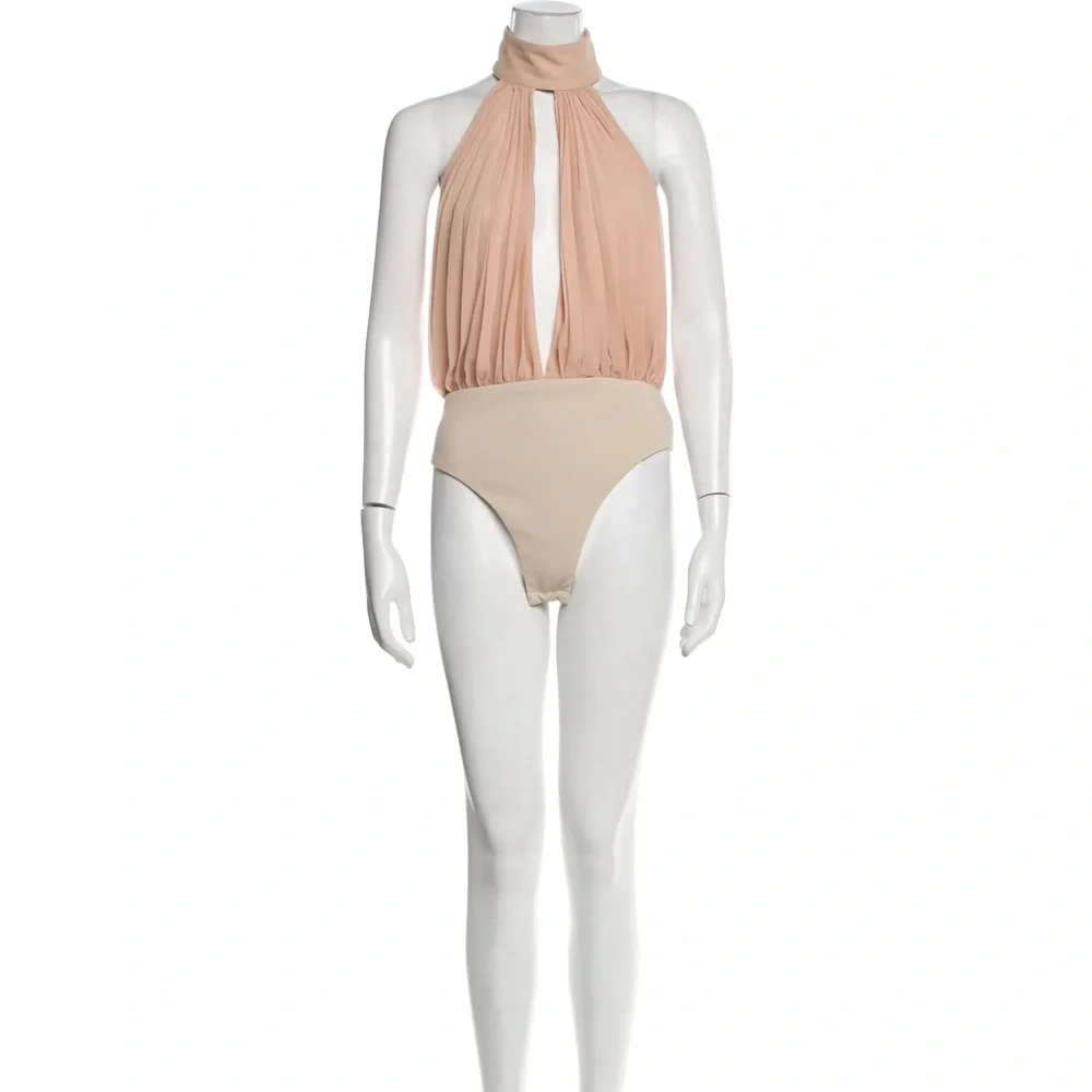 Misha Collection Nude Bodysuit Size S EUC Halter Neck Bodysuit‎